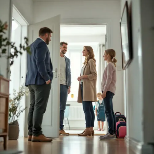 Eigentümerpaar besichtigt bewohnte Mietwohnung mit Immobilienmakler