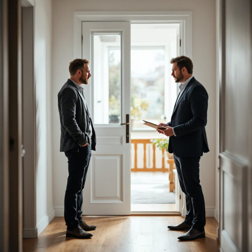 Mieter verweigert Schlüsselübergabe an frustrierten Vermieter in deutscher Wohnung.